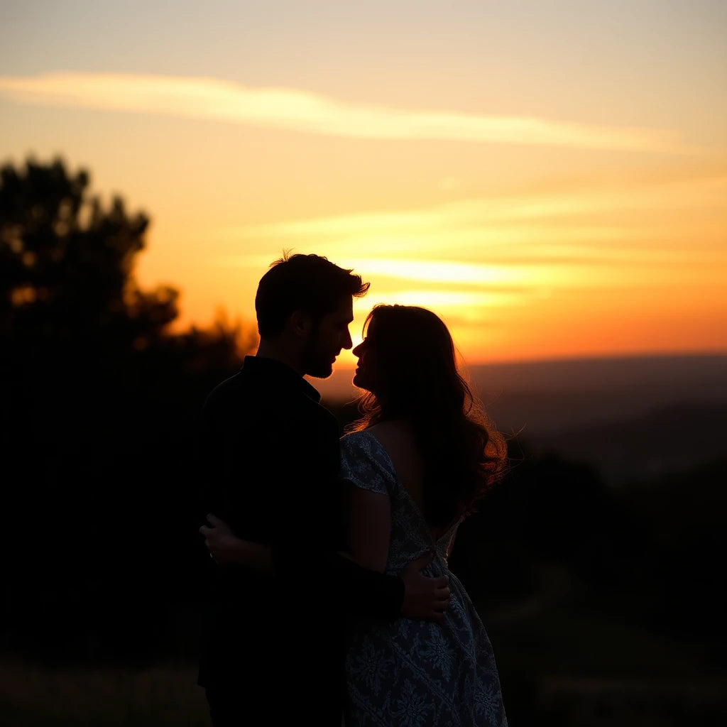 couple amoureux couche de soleil