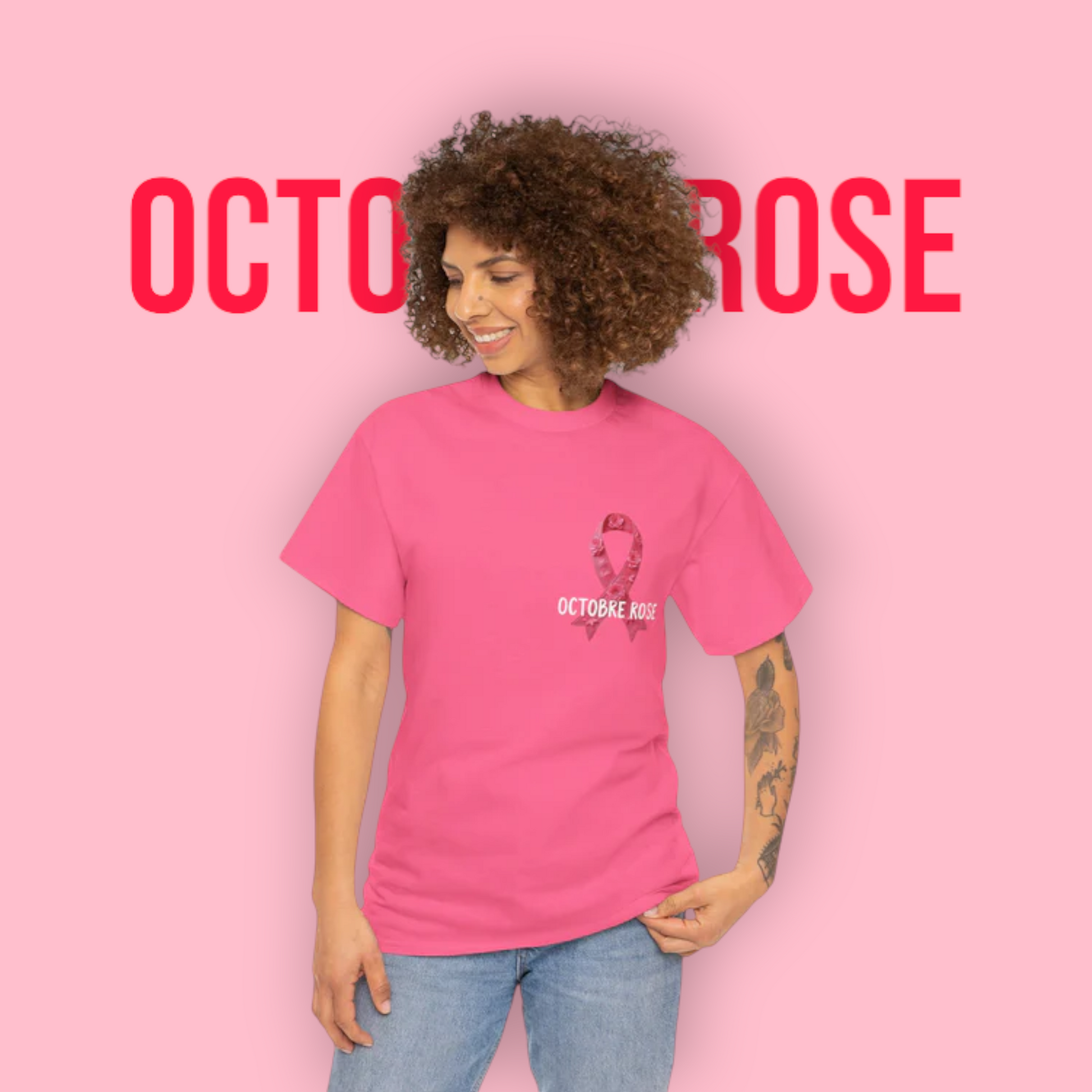 T-shirt Éco-Responsable Octobre Rose – Ensemble contre le Cancer Printify