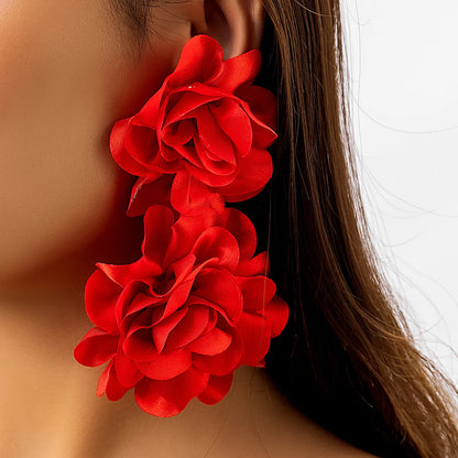 Boucle d'oreille pendante rouge rose en coton - Style géométrique élégant Ozeroz