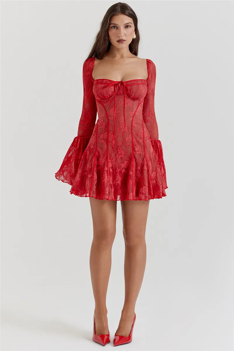 Annalise Long-Sleeve Lace Mini Dress Kaelbevy