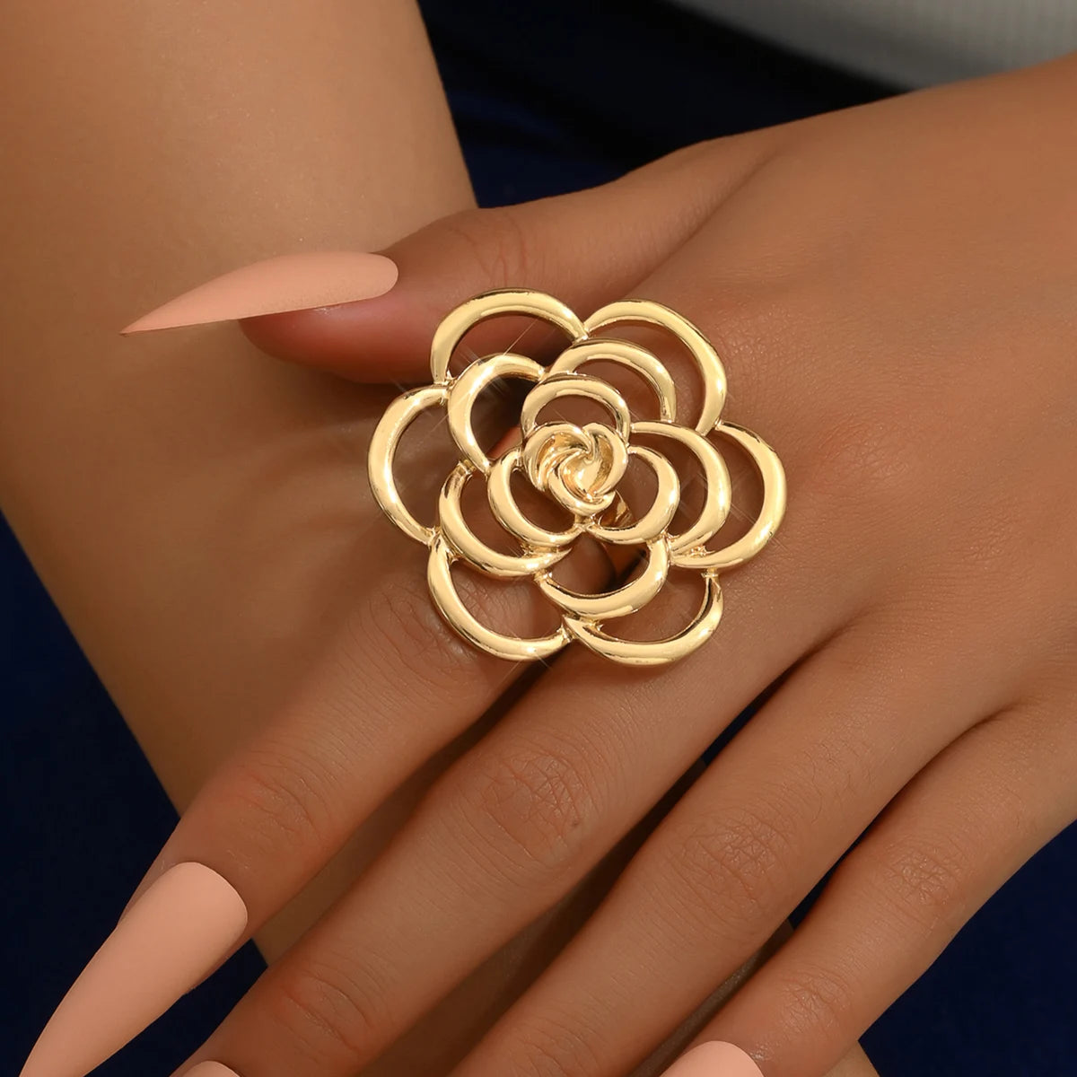 Vintage Hollow Flower Ring Exaggerated Size Special Daily Decor Match Party Nightclub Outfits Birthday Gift For Girls Ozeroz