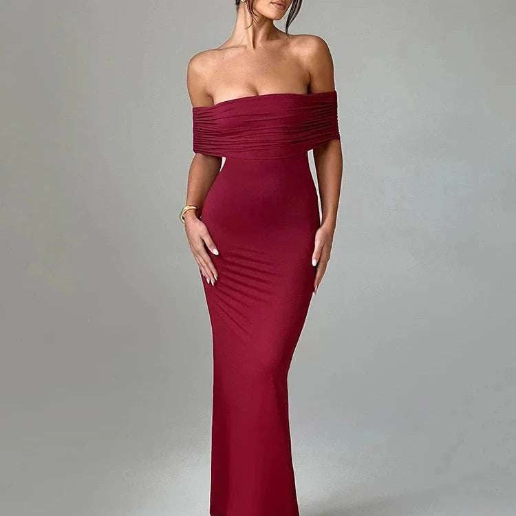 Articat Elegant One Shoulder Backless Elastic Tight Evening Dress Women's Sexy Sleeveless Slim Max Female Vestidos Partywear Ozeroz