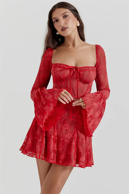 Annalise Long-Sleeve Lace Mini Dress Kaelbevy