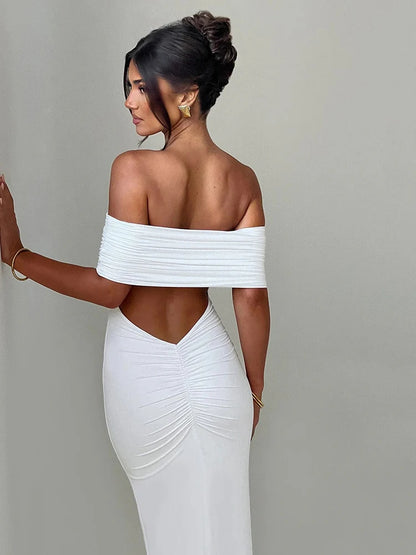 Articat Elegant One Shoulder Backless Elastic Tight Evening Dress Women's Sexy Sleeveless Slim Max Female Vestidos Partywear Ozeroz