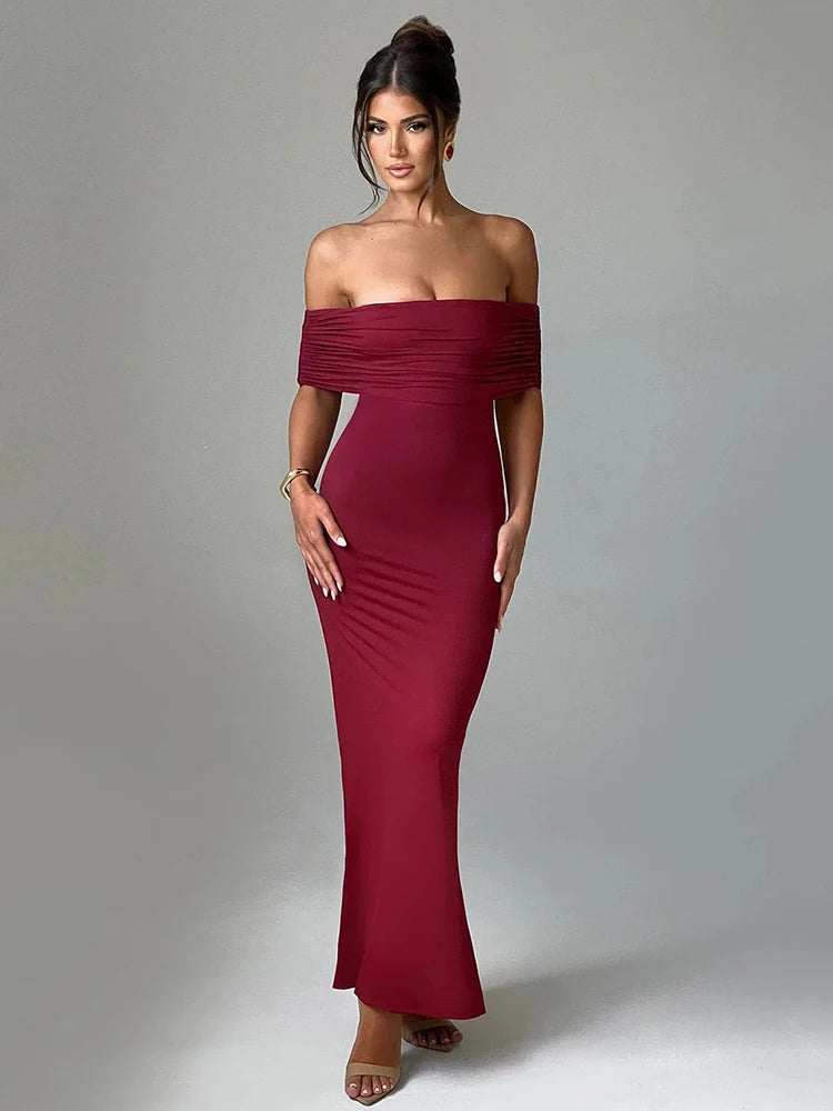 Articat Elegant One Shoulder Backless Elastic Tight Evening Dress Women's Sexy Sleeveless Slim Max Female Vestidos Partywear Ozeroz