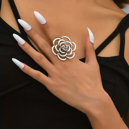 Vintage Hollow Flower Ring Exaggerated Size Special Daily Decor Match Party Nightclub Outfits Birthday Gift For Girls Ozeroz