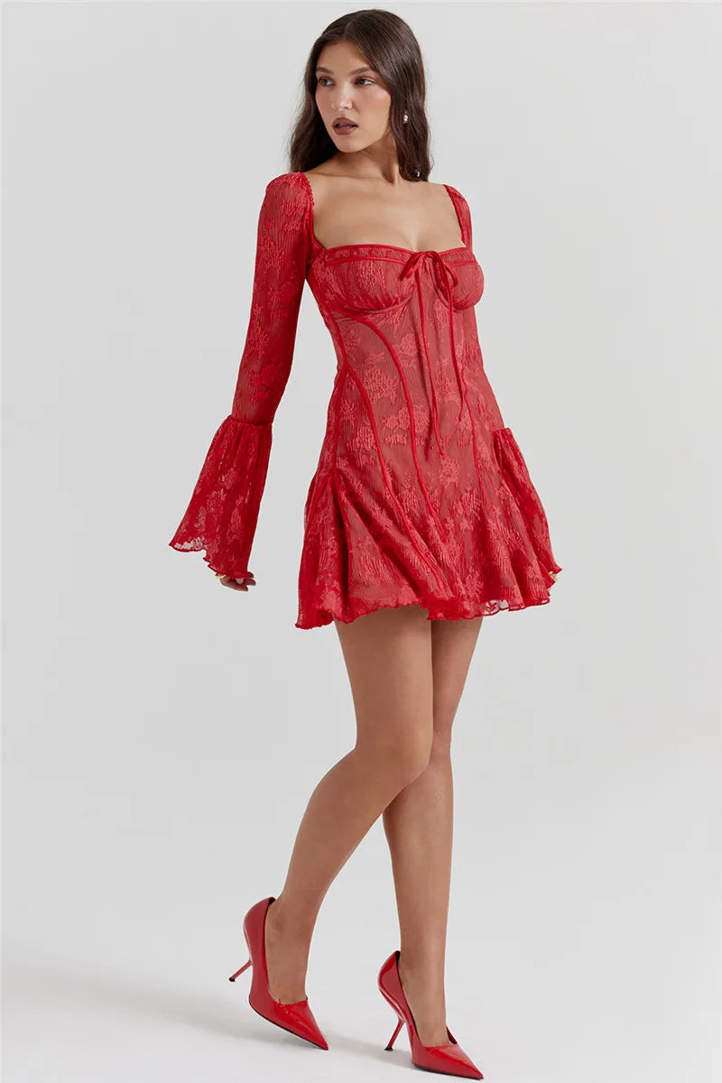 Annalise Long-Sleeve Lace Mini Dress Kaelbevy