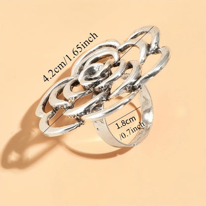 Vintage Hollow Flower Ring Exaggerated Size Special Daily Decor Match Party Nightclub Outfits Birthday Gift For Girls Ozeroz