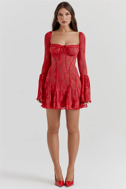 Annalise Long-Sleeve Lace Mini Dress Kaelbevy